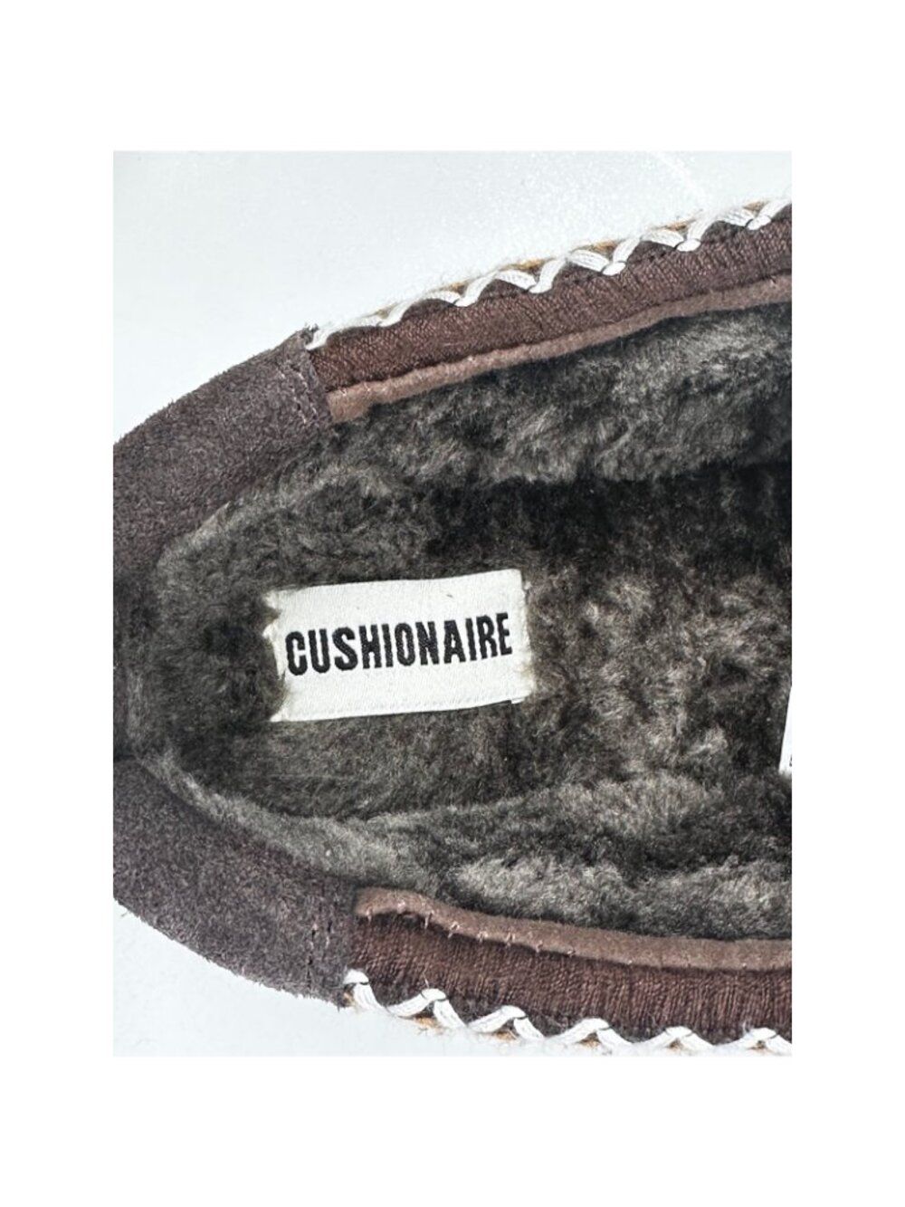 Cushionaire Suede Slipper Mules Mens 10 Brown Embroidered Trim Faux Fur Lined$80 - Picture 6 of 6